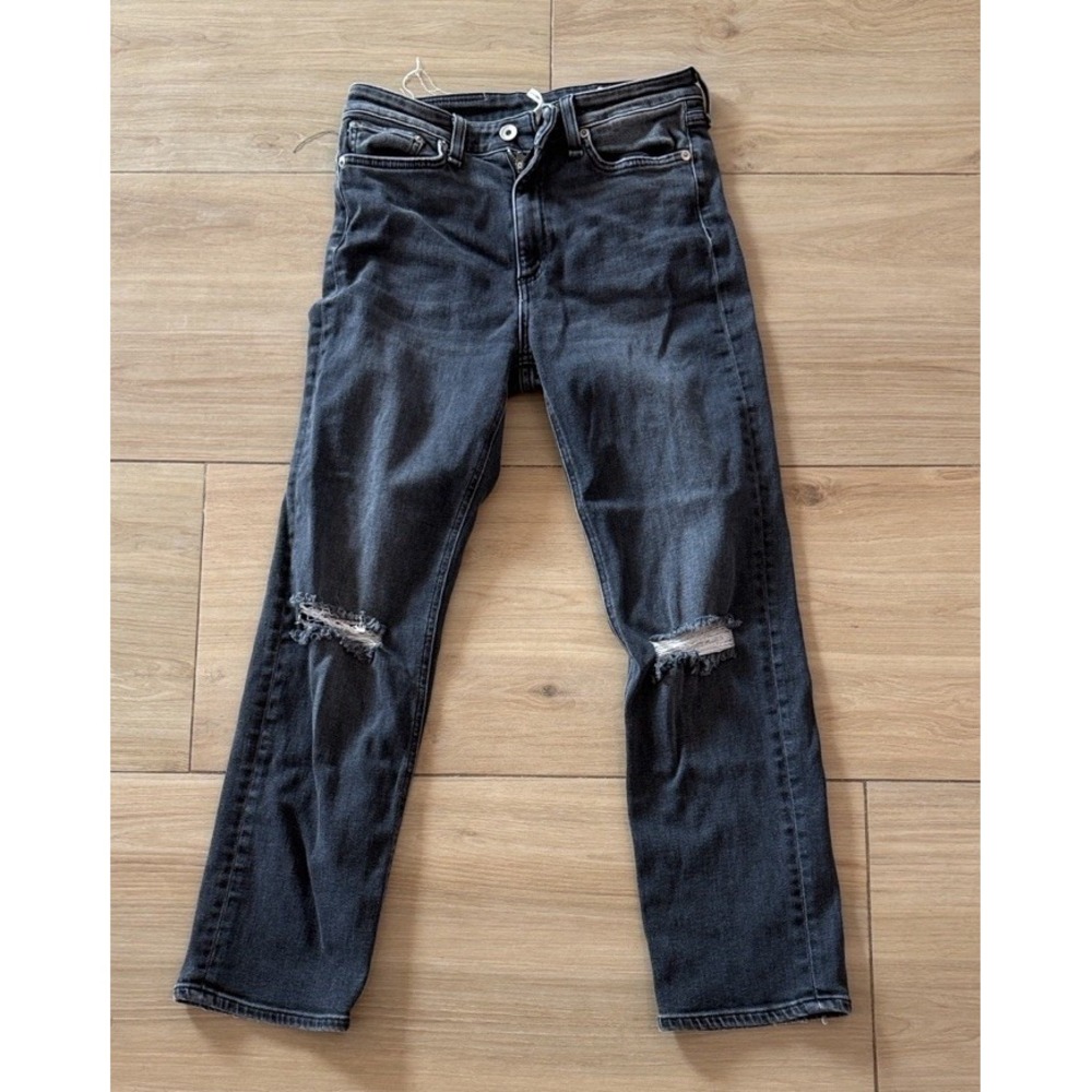 Rag & Bone Nina High Rise Ankle Flare Jeans Distressed Black W2947C104 Size 27